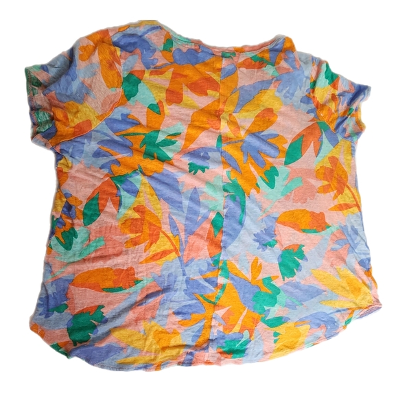 Joie 100% Linen Colorful Tropical Print Ladies Cap Sleeve Shirt Size 1X - Picture 2 of 6